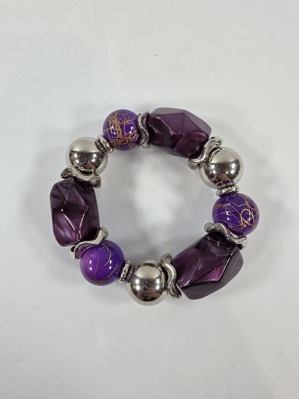 Claire's Purple/Silver Chunky Retro 80s Stretch Bracelet
